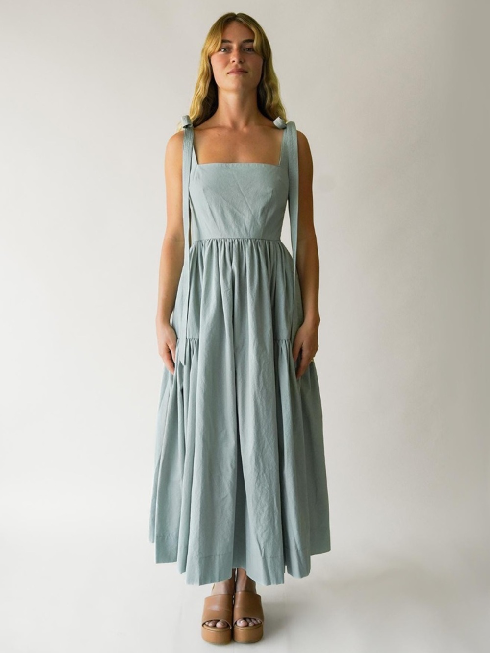 The Cozette Dress - Square-Neck Maxi Dress with Tie Straps in lightest blue. - Picture 12 of 14